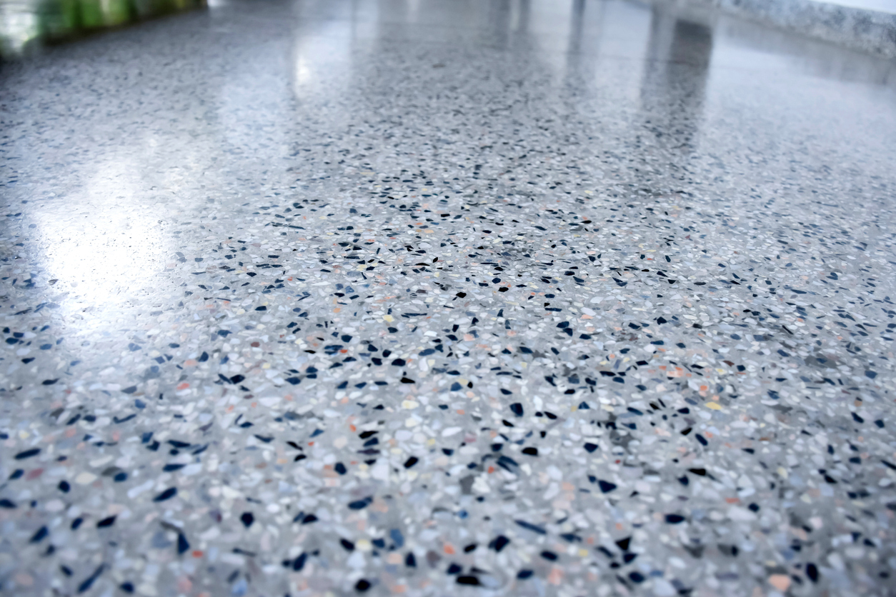 Commercial space with solid light gray epoxy